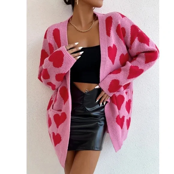 Allover Heart Pattern Knit Cardigan π - Picture 3 of 5
